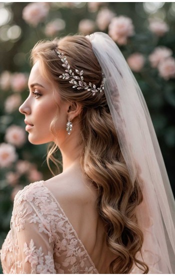PANDORA Blush Pink & Clear Crystal Hair Vine – Flexible Bridal Headpiece for Elegant Weddings