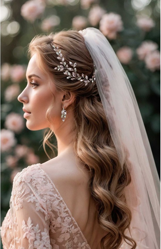 Blush Pink & Clear Crystal Hair Vine – Elegant Bridal Headpiece