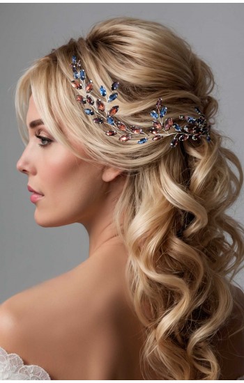 PANDORA Crystal Burgundy Navy Blue Hair Vine – Elegant Bridal Hair Accessory