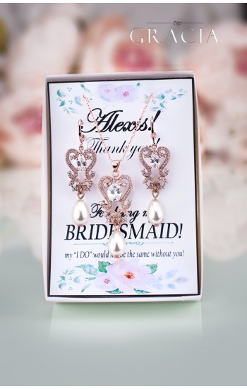 PARASKEVE Rose Gold Wedding Pearl Jewelry Teardrop Earrings Necklace