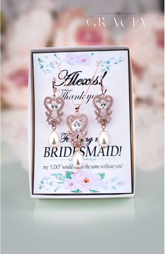 PARASKEVE Rose Gold Wedding Pearl Jewelry Teardrop Earrings Necklace