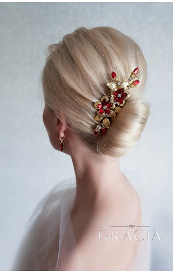RED wedding hair comb