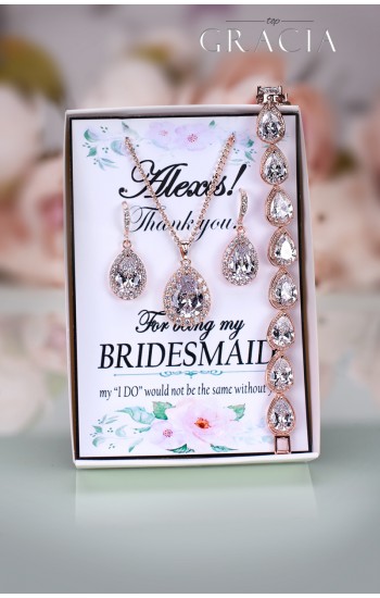 SOFIA Rose Gold Crystal Bridal Earrings Bracelet Necklace Jewelery Set