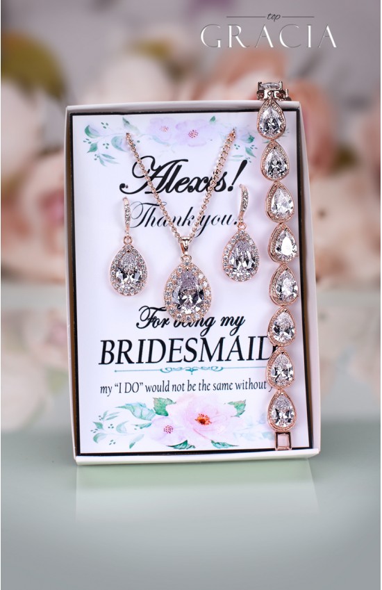 SOFIA Rose Gold Crystal Bridal Earrings Bracelet Necklace Jewelery Set