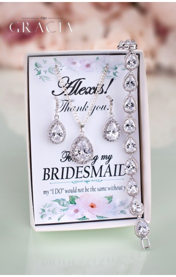 TIMO Bridal Party Bridesmaid Personalized Gift Cubic Zirconia Gewelry Set