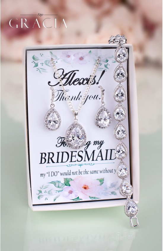 TIMO Bridal Party Bridesmaid Personalized Gift Cubic Zirconia Gewelry Set