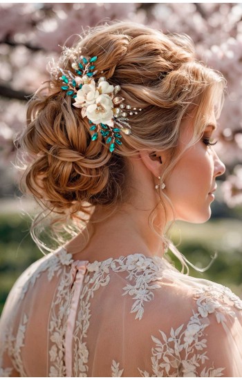 Xanthe Silk Emerald Green Wedding Hair Comb – Silk Flower & Crystal Bridal Accessory
