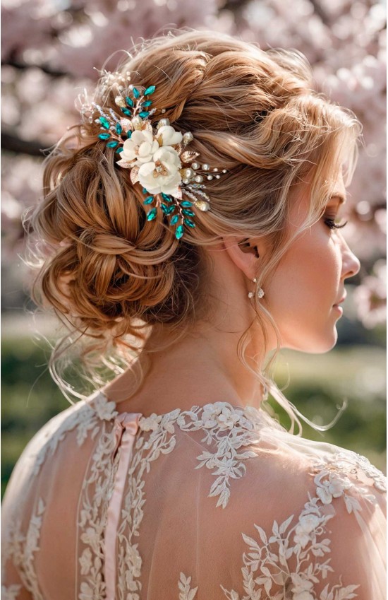 Xanthe Silk Emerald Green Wedding Hair Comb – Silk Flower & Crystal Bridal Accessory