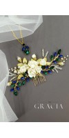 XANTHE Green and Blue Crystal Hair Comb with Roses XANTHE Green and Blue Crystal Hair Comb with Roses