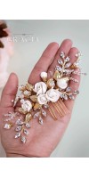 XANTHE White or Ivory Rose Flower Gold Leaf Bridal Hair Comb