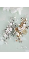 XANTHE White or Ivory Rose Flower Gold Leaf Bridal Hair Comb