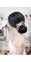 XANTHE White or Ivory Rose Flower Gold Leaf Bridal Hair Comb
