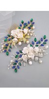 XANTHE Green and Blue Crystal Hair Comb with Roses XANTHE Green and Blue Crystal Hair Comb with Roses