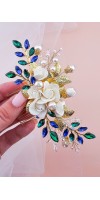 XANTHE Green and Blue Crystal Hair Comb with Roses XANTHE Green and Blue Crystal Hair Comb with Roses