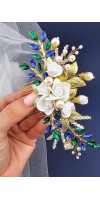 XANTHE Green and Blue Crystal Hair Comb with Roses XANTHE Green and Blue Crystal Hair Comb with Roses