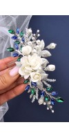 XANTHE Green and Blue Crystal Hair Comb with Roses XANTHE Green and Blue Crystal Hair Comb with Roses