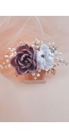 XENIA Dusty Rose Wedding Hair Comb – Silk Flowers, Crystals & Pearls Bridal Accessory