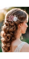 XENIA Dusty Rose Wedding Hair Comb – Silk Flowers, Crystals & Pearls Bridal Accessory