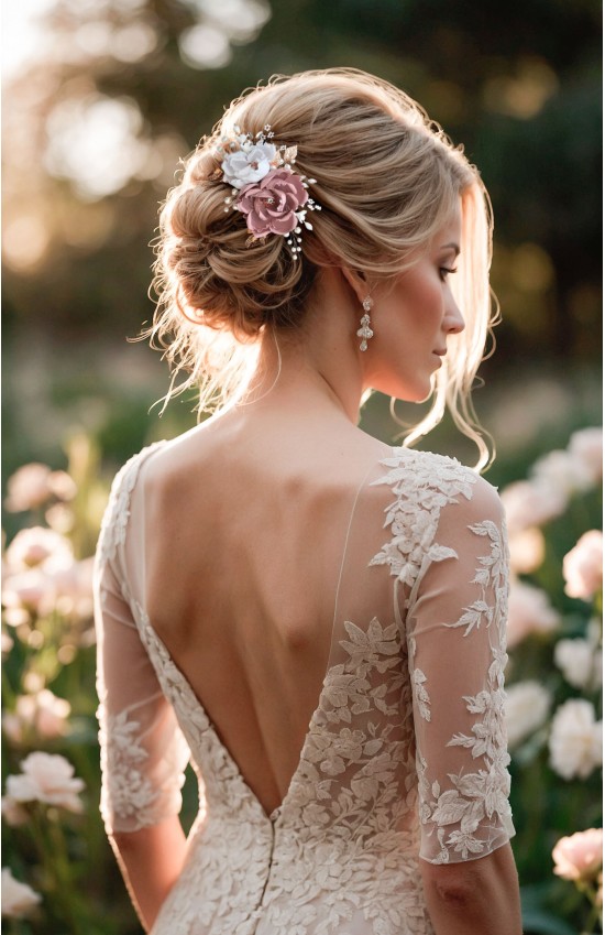 XENIA Dusty Rose Wedding Hair Comb – Silk Flowers, Crystals & Pearls Bridal Accessory