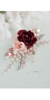 XENIA - Blush Pink Burgundy Rose Flower Comb for Exquisite Brides