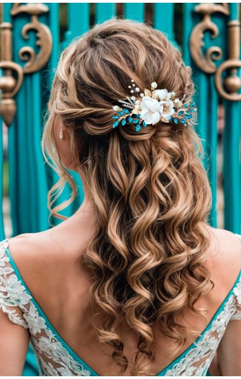 Xanthe Silk Turquoise Wedding Hair Comb