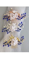 Xanthe Silver Sapphire Blue Wedding Hair Comb with Silk Flowers and Sapphire Crystals – Bridal Hair Accessory for Wedding Updos