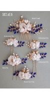 Xanthe Silver Sapphire Blue Wedding Hair Comb with Silk Flowers and Sapphire Crystals – Bridal Hair Accessory for Wedding Updos