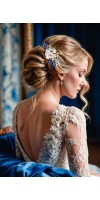 Xanthe Silver Sapphire Blue Wedding Hair Comb with Silk Flowers and Sapphire Crystals – Bridal Hair Accessory for Wedding Updos