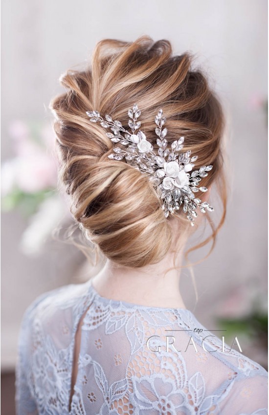 ZENOBIA Bridal and Wedding Hair Comb with Rose Flowers and Crystals