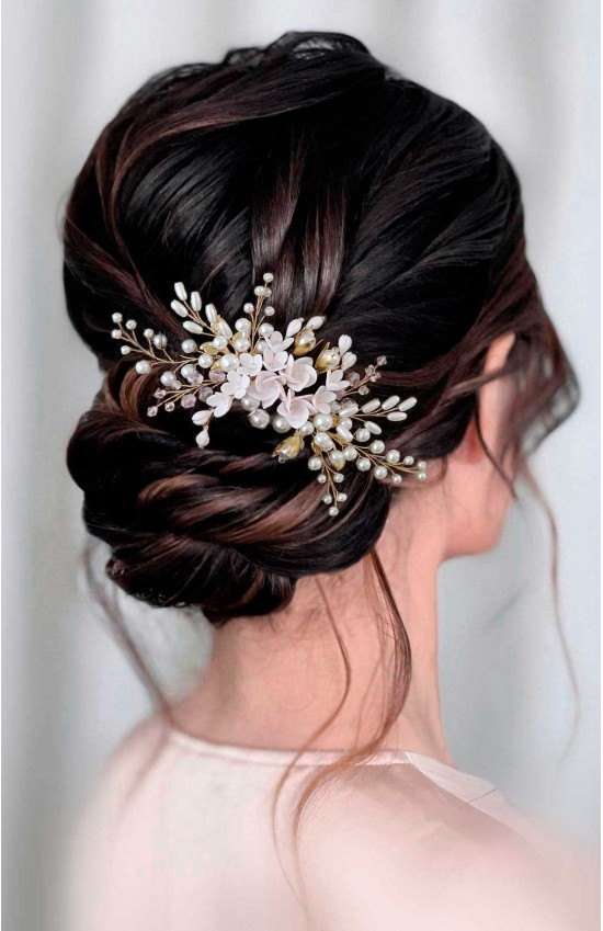 ZEPHYRA Ethereal Blush Wedding Comb - A Dazzling Bridal Accessory
