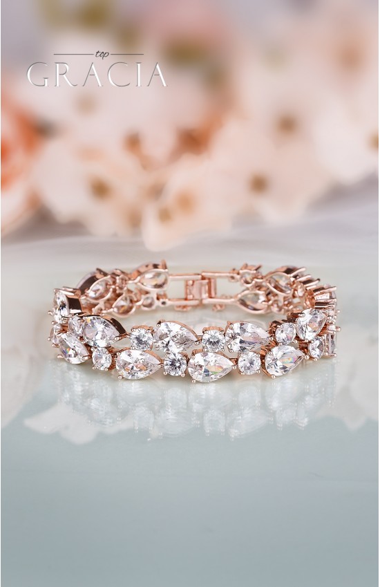EFTHALIA Rose gold crystal bridal bracelet with cubic zirconium