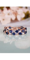IANTHINA Rose Gold Cuff Sapphir Blue Bridal Bracelet With Cubic Zirconium