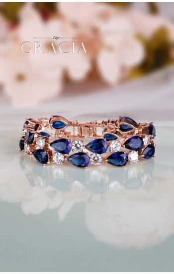IANTHINA Rose Gold Cuff Sapphir Blue Bridal Bracelet With Cubic Zirconium