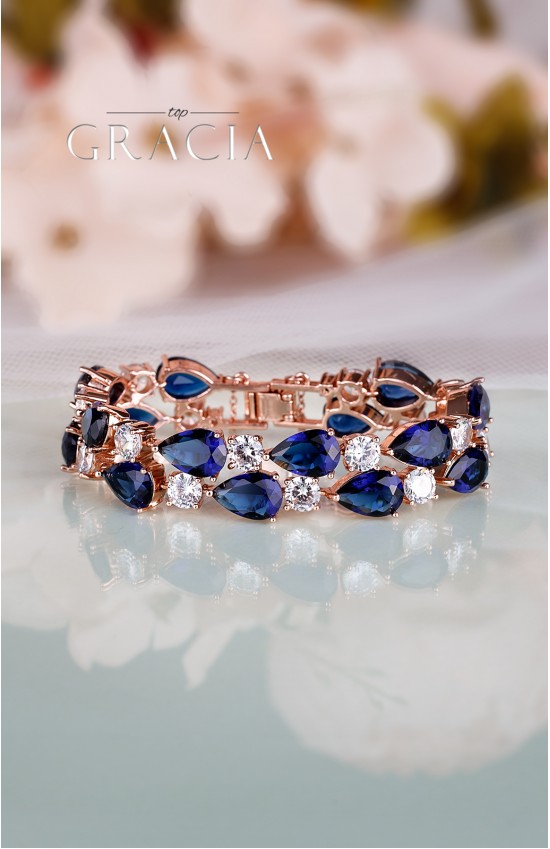 IANTHINA Rose Gold Cuff Sapphir Blue Bridal Bracelet With Cubic Zirconium