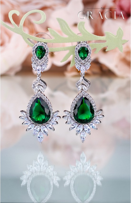 APHRODITE Cubic Circonia Emerald Green Bridal Drop Earrings