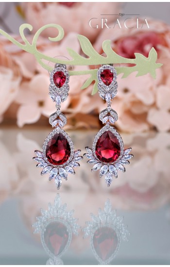 CHRYSEIS Ruby Red Teardrop Cubic Zirconia Bridal Earrings Wedding Jewelry