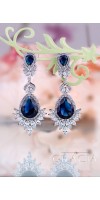 KLOTHO Cubic Zirconia Navy Bridal Sapphire Blue Teardrop Earrings