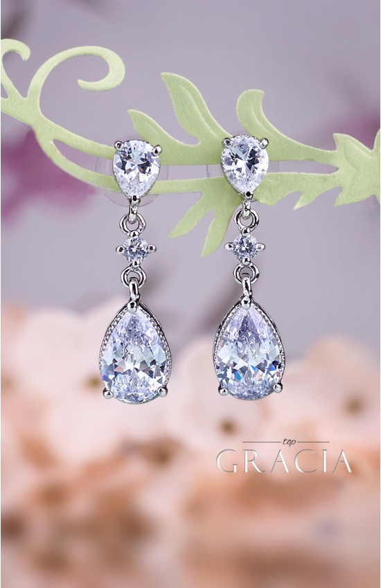 KLYTIE Crystal Pear Bridal Silver Earrings Vintage Style