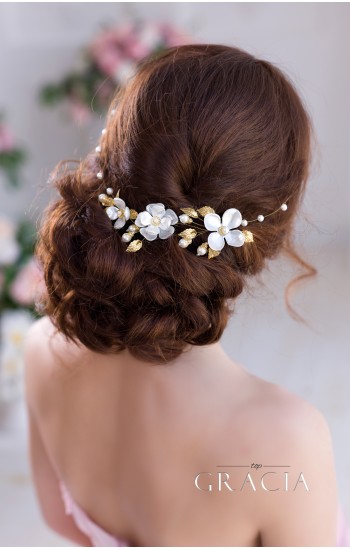 HERMIA Gold Silver Pearl Flower Bridal Headband Wedding flower crown