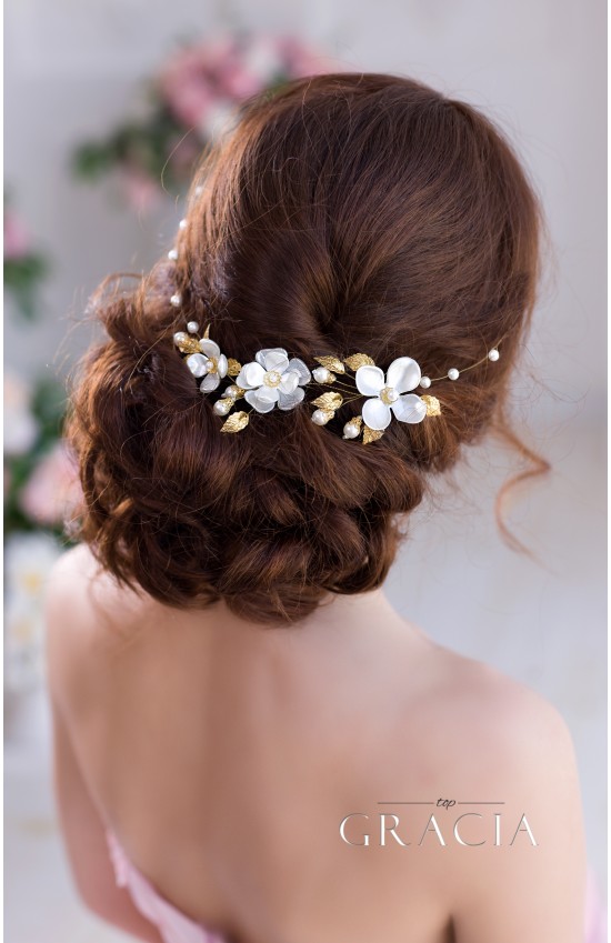 HERMIA Gold Silver Pearl Flower Bridal Headband Wedding flower crown