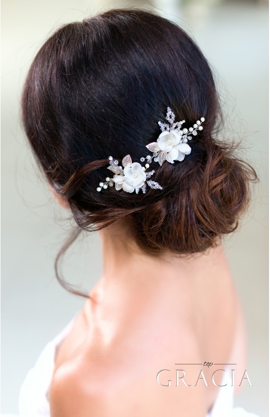 DIONYSIA White Flower Bridal Hair Pins