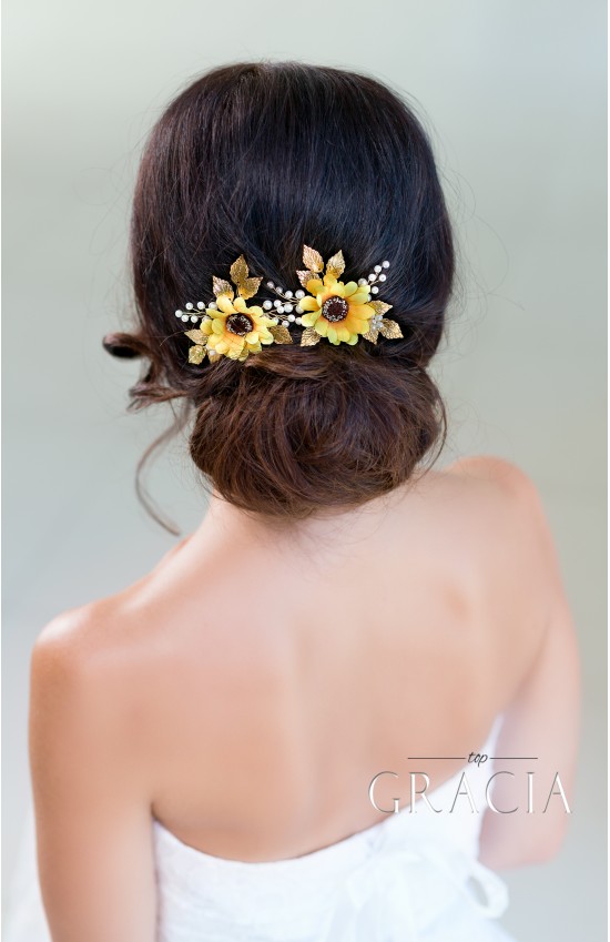 KALLISTRATE Autumn Bridesmaid Sunflower Bridal Hair Pins Fall Wedding Hair Accessories