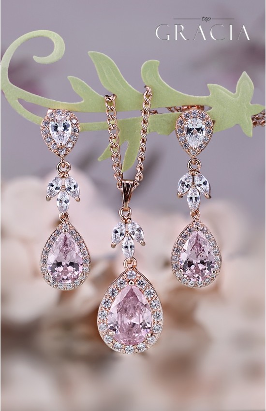 MARIAH Blush Pink Bridal Teardrop CZ Earrings Bridesmaid Gift Set For Her