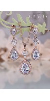 MINTA Cubic Zirconia Rose Gold Crystal Teardrop Bridal Earrings Necklace Wedding Jewelry Bridesmaid Gift