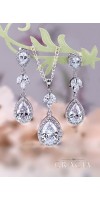 MNEME Cubic Zirconia Silver Crystal Bridal Dangle Earrings