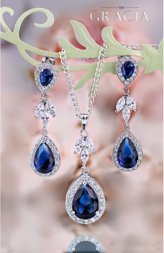 MYRINE Sapphire Blue Jewelry Set Gift Navy Royal Blue Bridal Teardrop Earrings Necklace