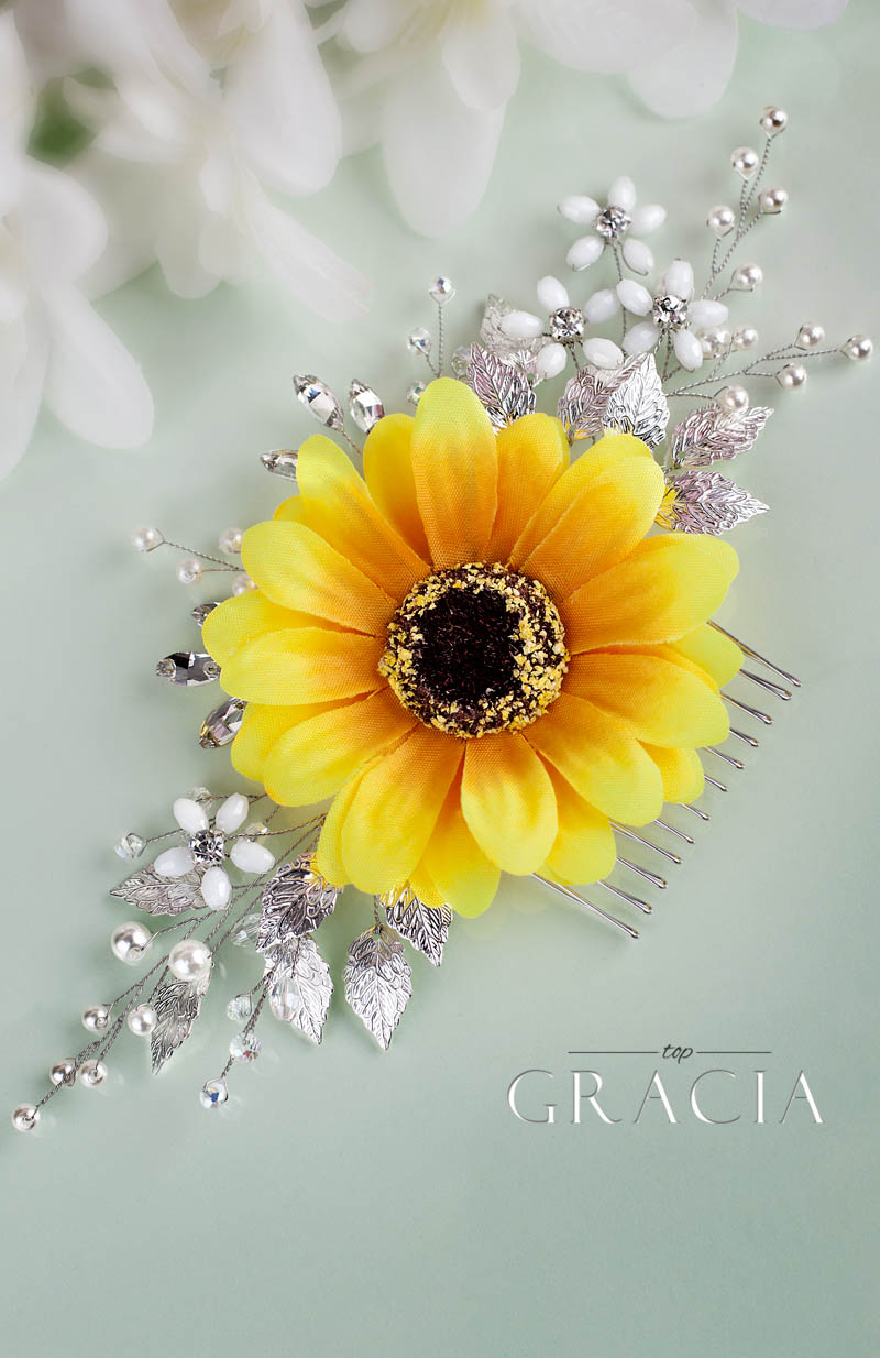 sunflower_wedding_hair_flower_silver_comb_for_fall_bride_bridesmaids_topgracia