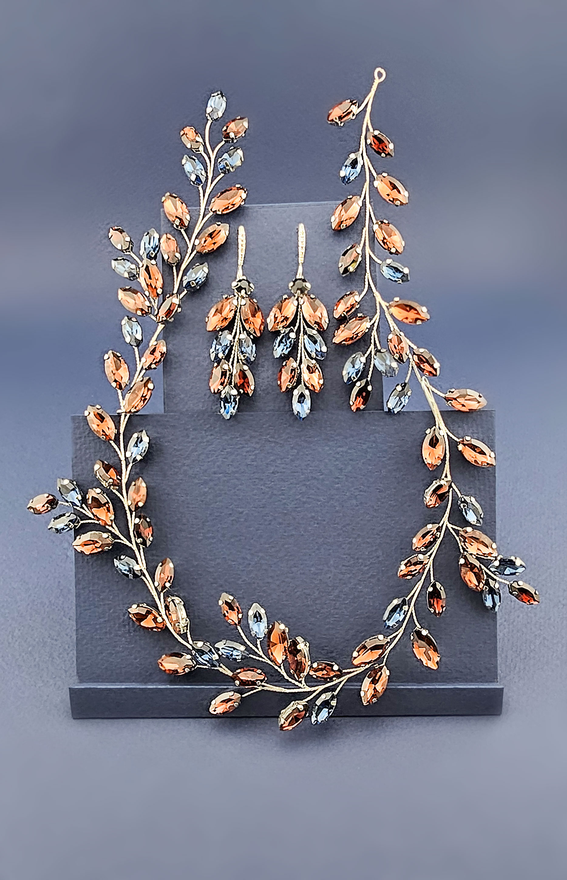 Burgundy-navy-blue-crystal-wedding-hair-vine-in-silver-for-autumn-brides