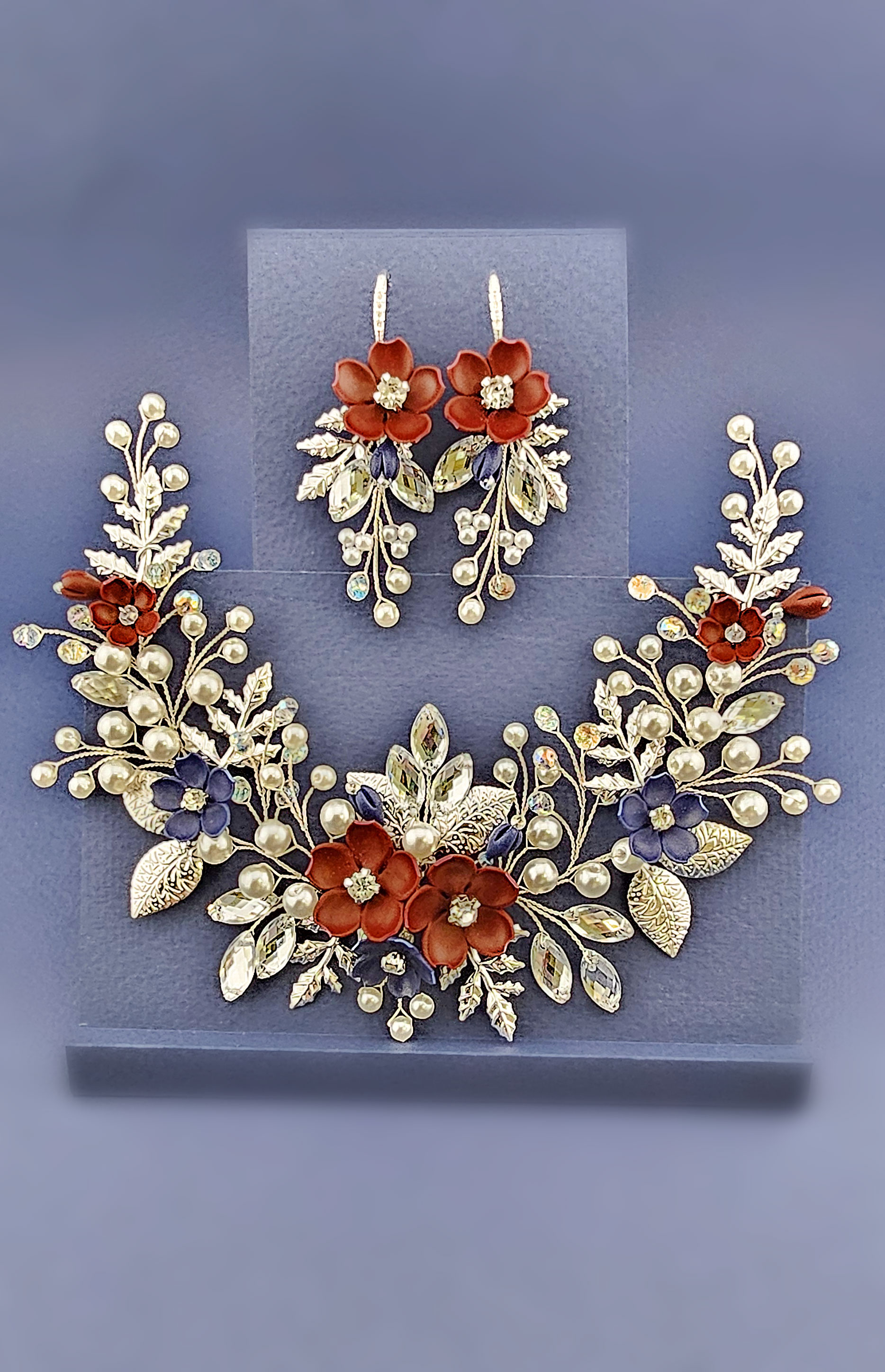 Burgundy-navy-blue-wedding-hairpiece-for-autumn-brides