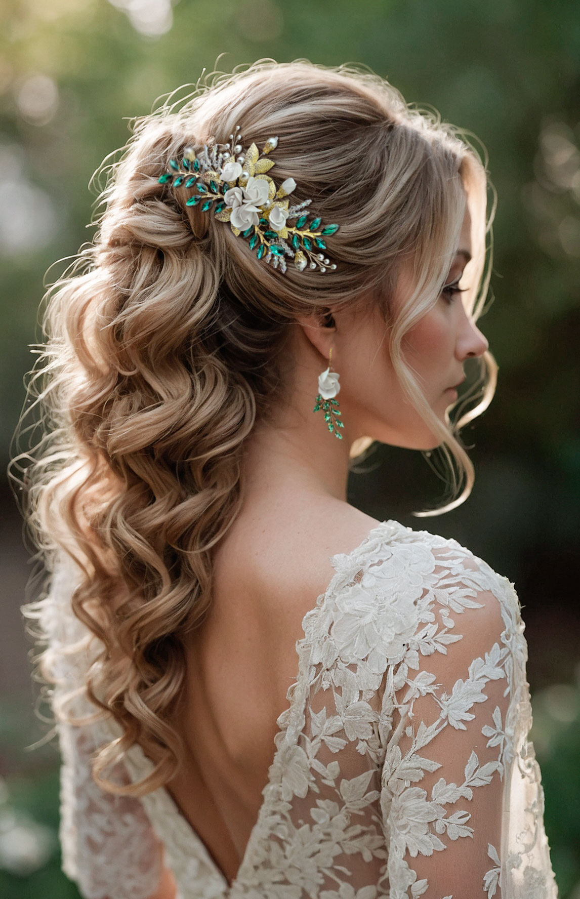 emerald-green-wedding-flower-hair-comb-with-crystal-earrings-for-bohemian-bride